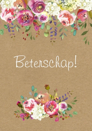 Beterschapskaart bloemen bruin beterschap