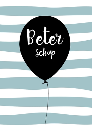 Beterschapskaart ballon streepjes blauw