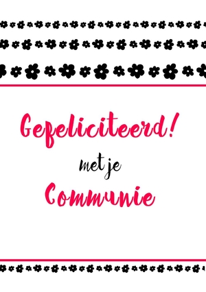 Communie felicitatiekaart roze zwart stippen