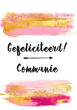 Communie felicitatiekaart roze en goud