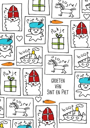 Sinterklaaskaart kindertekeningen Sint en Piet