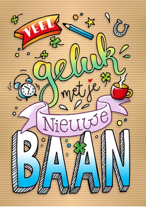 Gelukwens nieuwe baan handlettering