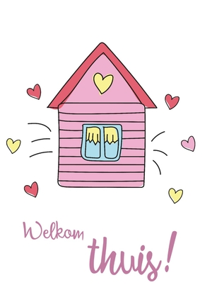 Getekend roze huis welkom