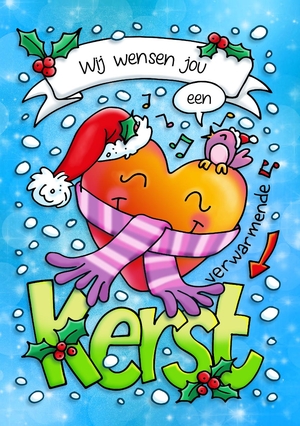 Kerstkaart hart met sjaal illustratie 