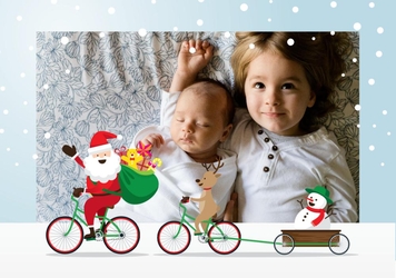 Kerstkaart kerstman op fiets met eigen foto 