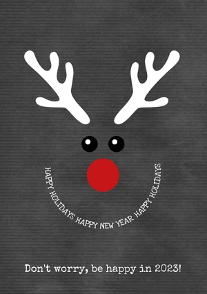 Kerstkaart met een grappig rendier. Don't worry, be happy.