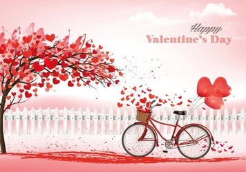 Valentijnskaart met hartenboom  en fiets