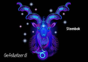 mooie verjaardagskaart met sterrenbeeld steenbok neon 