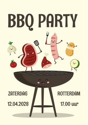 Uitnodiging BBQ party vrolijk eten