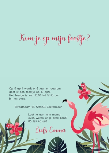 Uitnodiging kinderfeestje flamingo