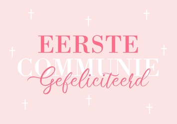 Communiekaart roze met kruisjes