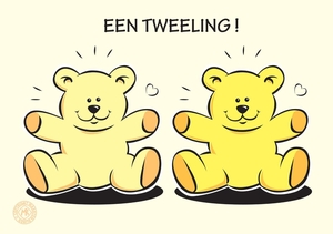 Felicitatiekaart geboorte tweeling geel