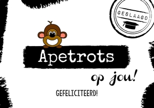 Moderne geslaagd kaart met een apetrots aapje dubbel