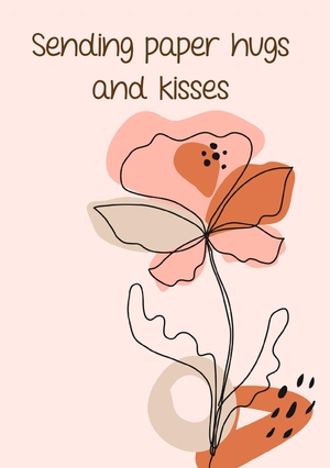 Sending paper hugs and kisses kaart met een bloem