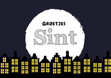 Sinterklaas Groetjes van Sint. Grote maan achter huisjes