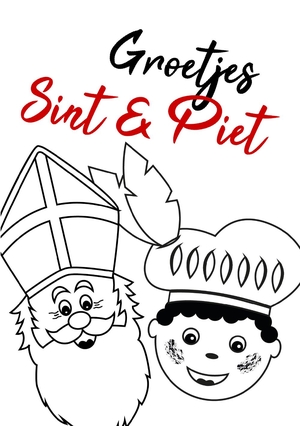 Sinterklaas kaart sint en piet zwart wit