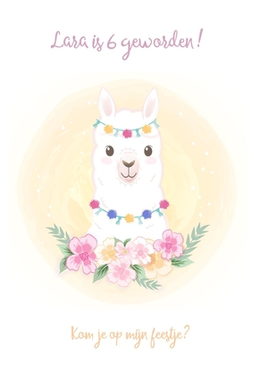 Uitnodiging kinderfeestje meisjes alpaca