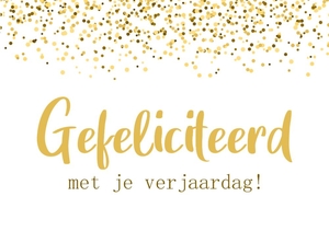 Verjaardagskaart confetti goud