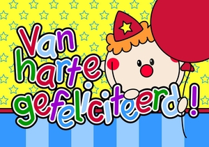 Verjaardagskaart kind clown felicitatie