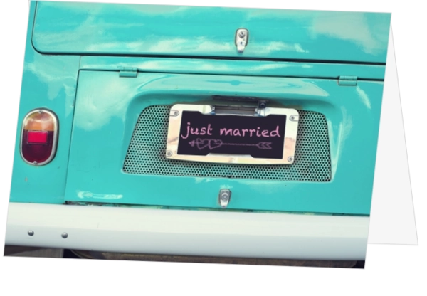 kaart voor getrouwd stel just married auto