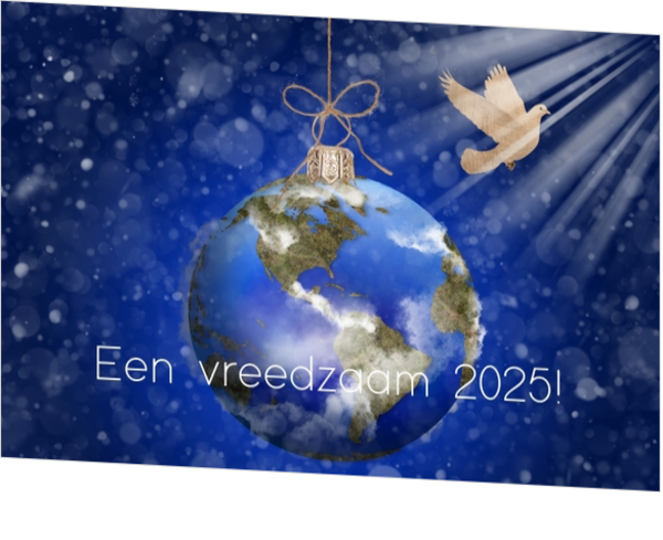 Kerstkaart vreedzaam 2025 wereld