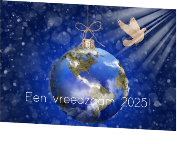 Kerstkaart vreedzaam 2025 wereld