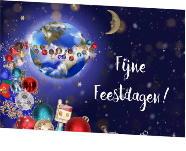 Kerstkaart kerstwereld en maan