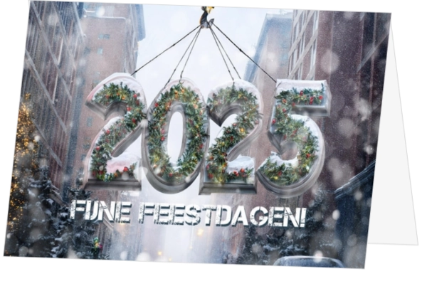 Kerstkaart 2025 hijskraan in stad