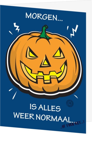 Halloweenkaart blauw pompoen