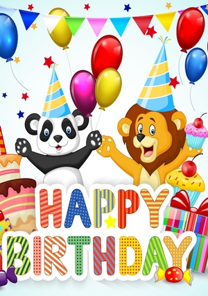 Happy Brithday panda en leeuw