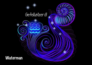 verjaardagskaart met sterrenbeeld waterman neon 