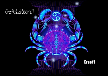 mooie verjaardagskaart met sterrenbeeld kreeft neon 