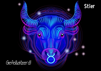 verjaardagskaart met sterrenbeeld stier neon