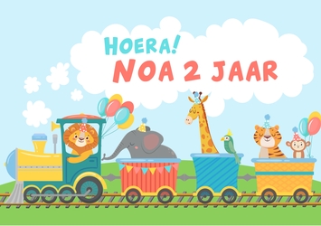 Verjaardagskaart dieren trein