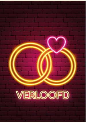 Verlovingskaart met ringen in neon