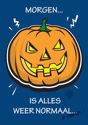 Halloweenkaart blauw pompoen