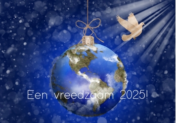 Kerstkaart vreedzaam 2025 wereld