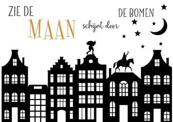 Zie de maan schijnt door de bomen.